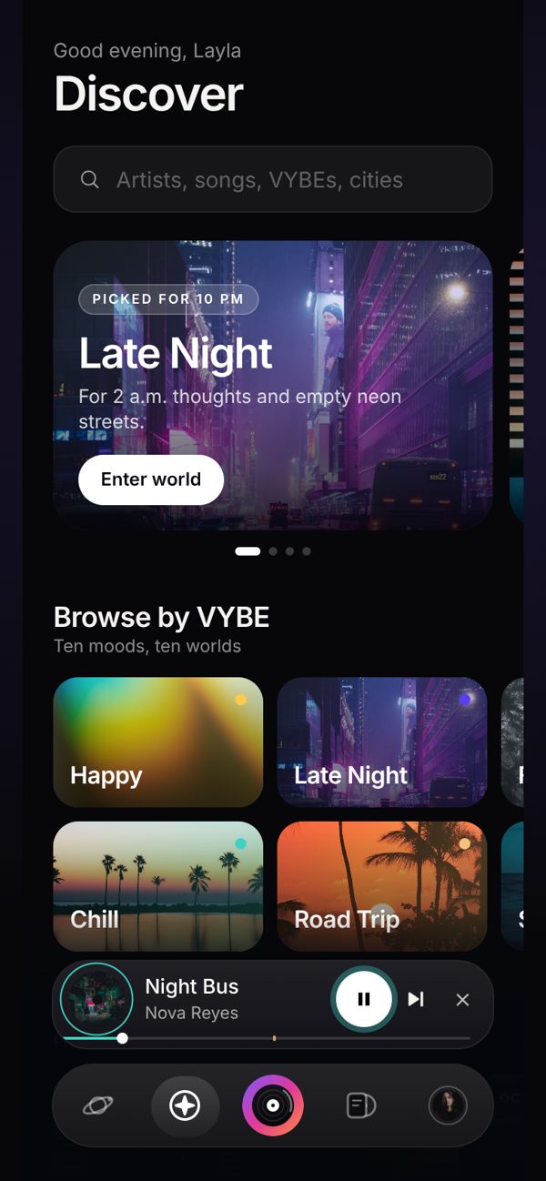 VYBE Discover screen